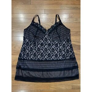 Cacique Black Lace Babydoll Chemise Plus Size 26/28 Sheer Mesh Lingerie